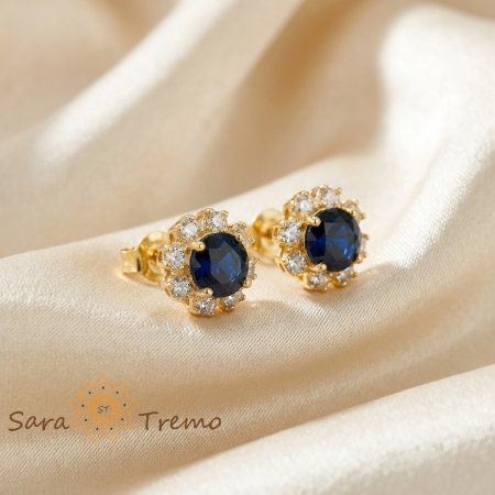 Cercei - Cercei Safirul Noptii – Cercei Tip STija placati 18K Brazilia, zirconia albastra