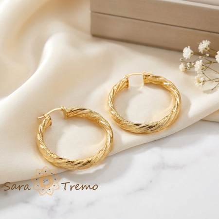 Cercei Stralucirea Classy – Cercei Rotunzi Rasuciti 3.5 cm placati 18K Brazilia [1]