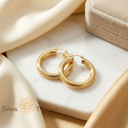 Cercei Armonia Aurie – Cercei Rotunzi Striati 3 cm placati 18K Brazilia [1]