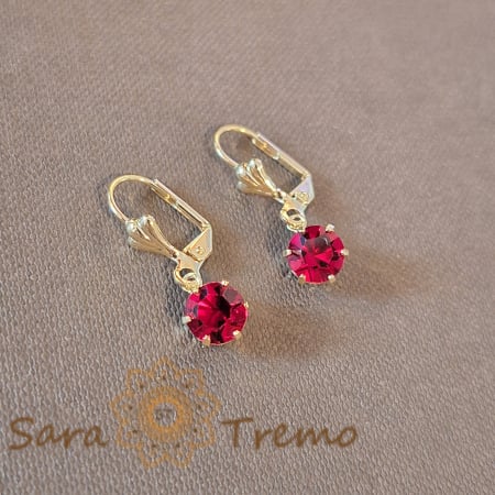 Cercei - Cercei simpli și eleganți cu cristal zirconia roșu, 2.5 cm