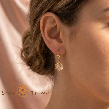 Cercei Floarea Inimii – Cercei placati 18K Brazilia, margarete cu cristal roz [1]