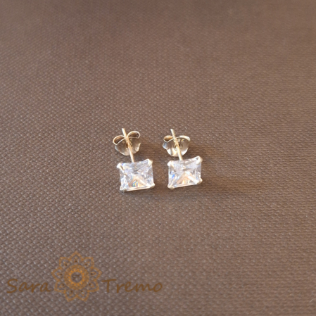 Cercei Unisex Argint 925 cu Cristal Zirconia Alb Pătrat [0]