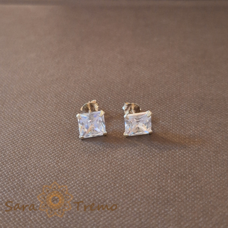 Cercei Unisex Argint 925 cu Cristal Zirconia Alb Pătrat [0]