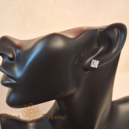 Cercei Unisex Argint 925 cu Cristal Zirconia Alb Pătrat [2]