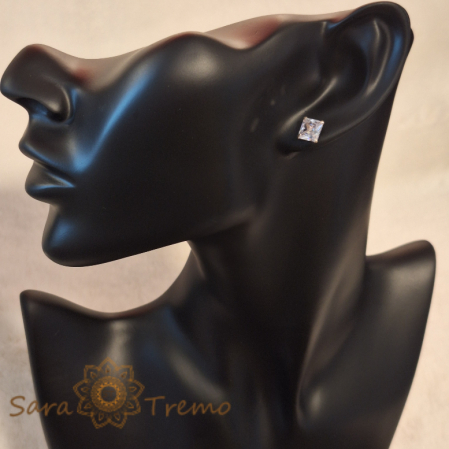 Cercei Unisex Argint 925 cu Cristal Zirconia Alb Pătrat [1]