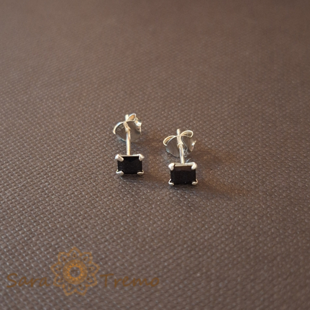 Cercei din argint - Cercei Unisex Argint 925 cu Cristal Zirconia Negru Pătrat