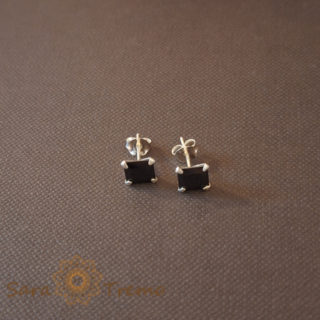 Cercei din argint - Cercei Unisex Argint 925 cu Cristal Zirconia Negru Pătrat