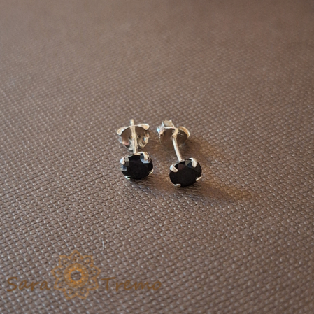 Cercei din argint - Cercei Unisex Argint 925 cu Cristal Zirconia Negru Rotund