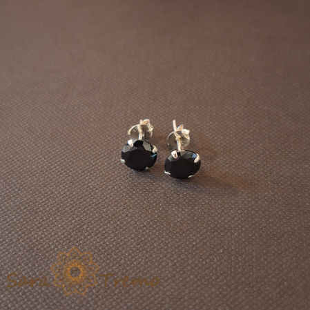 Cercei din argint - Cercei Unisex Argint 925 cu Cristal Zirconia Negru Rotund