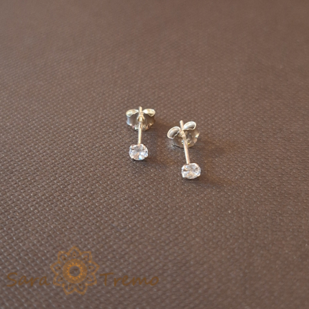 Cercei Unisex cu Cristal Zirconia Alb - Argint 925, 3 mm [0]