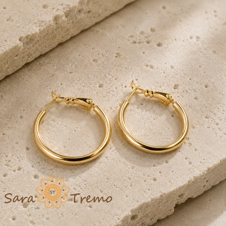 Cercei Colette – cercei rotunzi cu profil bombat, placaj triplu cu aur 14K, 2,5 cm [1]