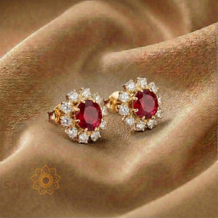 Bijuterii placate cu aur - Cercei Regina Rubinie – Cercei cu tijă placați 18K Brazilia