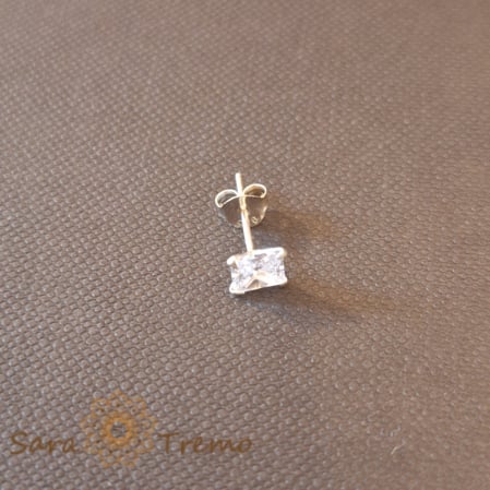 Piercinguri - Cercel Unisex Argint 925 cu Cristal Zirconia Alb Pătrat