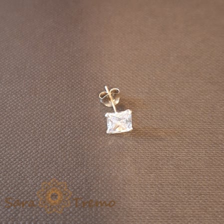 Piercinguri - Cercel Unisex Argint 925 cu Cristal Zirconia Alb Pătrat
