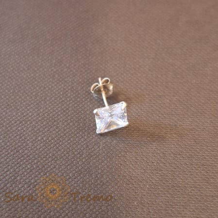 Piercinguri - Cercel Unisex Argint 925 cu Cristal Zirconia Alb Pătrat