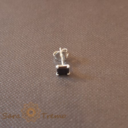 Piercing pentru ureche - Cercel Unisex Argint 925 cu Cristal Zirconia Negru Pătrat, 4 mm