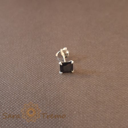 Piercinguri - Cercel Unisex Argint 925 cu Cristal Zirconia Negru Pătrat, 5 mm