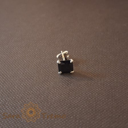 Piercinguri - Cercel Unisex Argint 925 cu Cristal Zirconia Negru Pătrat, 6 mm