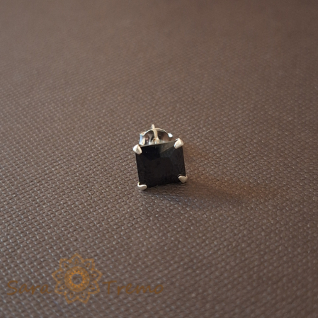 Piercinguri - Cercel Unisex Argint 925 cu Cristal Zirconia Negru Pătrat, 7 mm