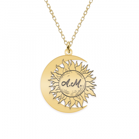 Bijuterii din argint placate cu aur 24K - Ceres - Colier personalizat Soare si Luna din argint 925 placat cu aur galben 24K