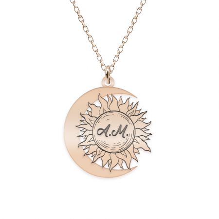 Bijuterii din argint placate cu aur 24K - Ceres - Colier personalizat Soare si Luna din argint 925 placat cu aur roz