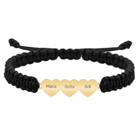 Bratara personalizata snur impletit cu trei inimi din argint 925 placat cu aur galben 24K [1]