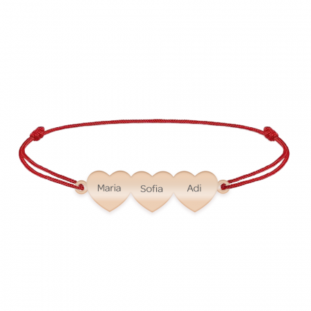 Bijuterii placate cu aur - Bratara cu 3 inimi personalizate cu nume - argint 925 placat cu aur roz