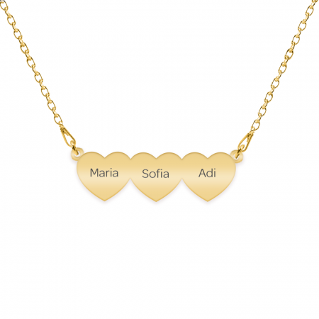 Lantisoare cu nume - Lant cu 2-3-4 inimi personalizate cu nume - argint 925 placat cu aur 24K