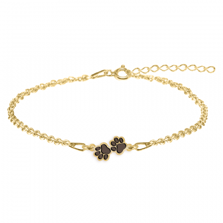 Bijuterii din argint placate cu aur 24K - Bratara personalizata cu labute animal de companie si nume din argint 925 placat cu aur galben 24 karate