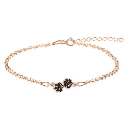 Bijuterii din argint placate cu aur 24K - Bratara personalizata cu labute animal de companie si nume din argint 925 placat cu aur roz