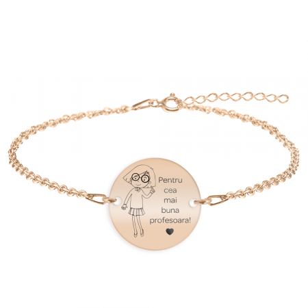 Bijuterii personalizate - Charlotte - Bratara personalizata din argint 925 placat cu aur roz pentru Profesoara