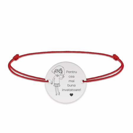 Bijuterii personalizate - Charlotte - Bratara personalizata snur si banut din argint 925 pentru Invatatoare