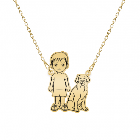 Bijuterii din argint placate cu aur 24K - Colier cu copil si animal de companie - argint 925 placat cu aur 24K