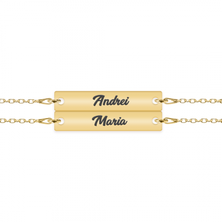 Seturi - Chris - Set bratari personalizate tablita cu nume pentru cuplu din argint 925 placat cu aur galben 24K