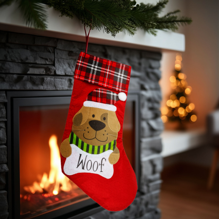 Casa si Gradina - Cizmă de Moș Crăciun - câine - roșu - 42 x 24 cm