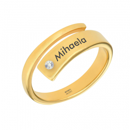 Inele personalizate - Clara - Inel personalizat cu nume asimetric reglabil din argint 925 placat cu aur galben 24K