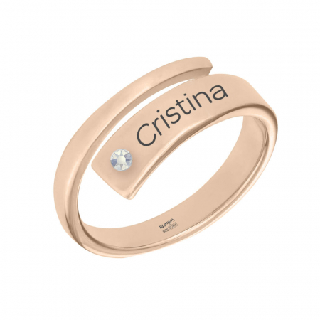 Inele personalizate - Clara - Inel personalizat cu nume asimetric reglabil din argint 925 placat cu aur roz