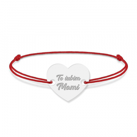 Bratari personalizate - Claudia - Bratara din snur cu talisman personalizat din argint 925 - Inimioara