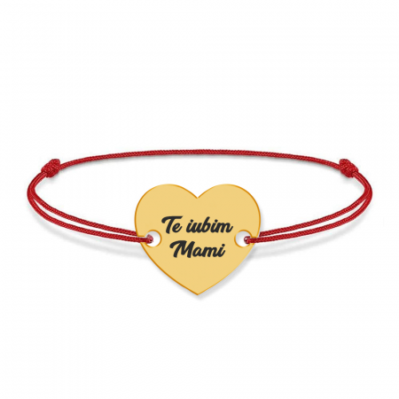 Bijuterii personalizate - Claudia - Bratara din snur cu talisman personalizat din argint 925 placat cu aur 24K - Inimioara