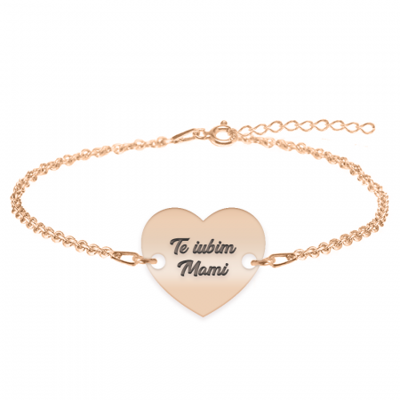 Bijuterii personalizate - Claudia - Bratara personalizata inimioara "Te iubim Mami" din argint 925 placat cu aur roz
