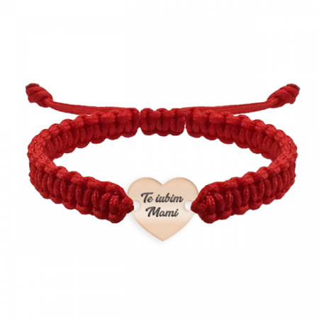 Bratari personalizate - Bratara personalizata snur impletit cu inimioara si text gravat din argint 925 placat cu aur roz