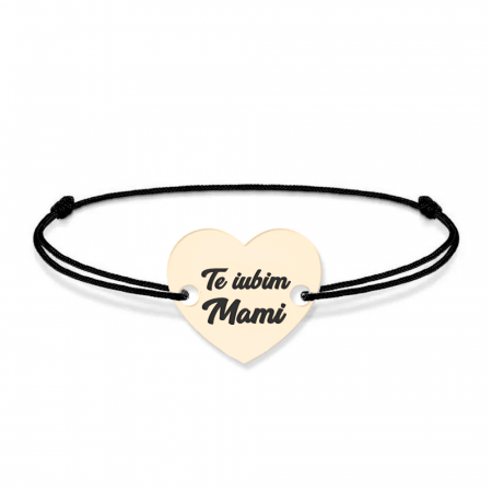 Claudia - Bratara personalizata snur si inimioara" Te iubim Mami" din Aur 14 karate - 0,33 grame, 12x10 mm [1]