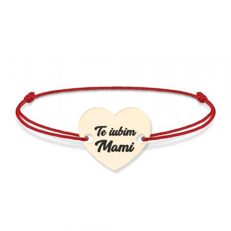 Bijuterii din aur - Claudia - Bratara personalizata snur si inimioara" Te iubim Mami" din Aur 14 karate - 0,33 grame, 12x10 mm