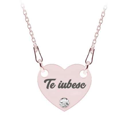 Bijuterii placate cu aur - Claudia - Colier personalizat inimioara din argint 925 placat cu aur roz