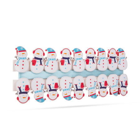 Casa si Gradina - Cleme de Crăciun cu panglică - Om de zăpadă - 22 x 35 mm - 18 buc, 2 m / pachet