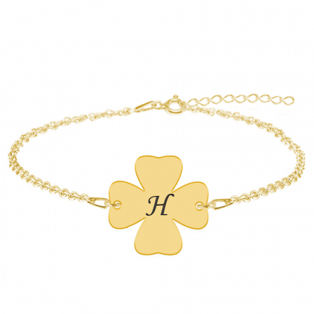 Bratari personalizate - Clover - Bratara din argint 925 placat cu aur galben 24K personalizata intiala - trifoi