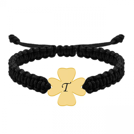 Bratara personalizata snur impletit trifoi si nume gravat din argint 925 placat cu aur galben 24K [1]