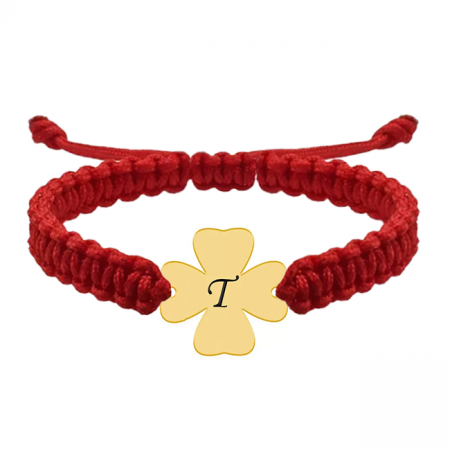 Bratari personalizate argint - secundar - Bratara personalizata snur impletit trifoi si nume gravat din argint 925 placat cu aur galben 24K
