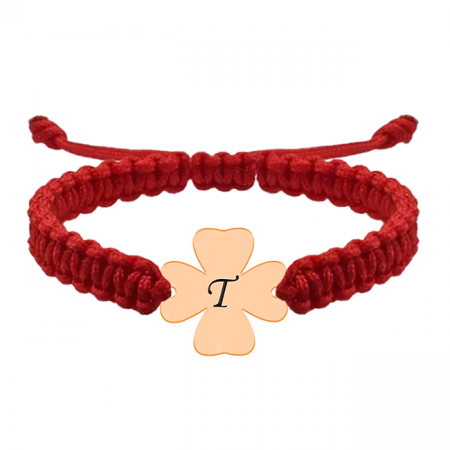 Bratari personalizate argint - secundar - =Bratara personalizata snur impletit trifoi si nume gravat din argint 925 placat cu aur roz