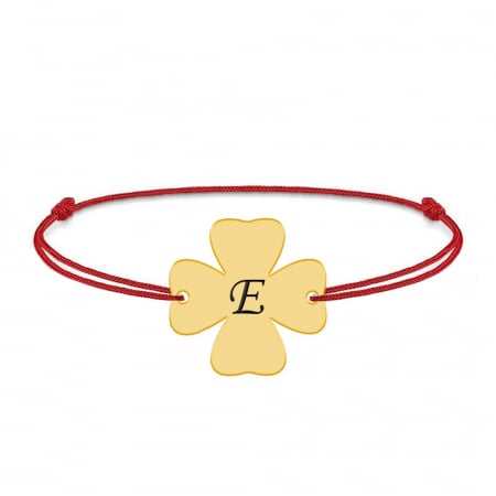 Clover - Bratara personalizata snur initiala - trifoi argint 925 placat cu aur galben 24K [1]